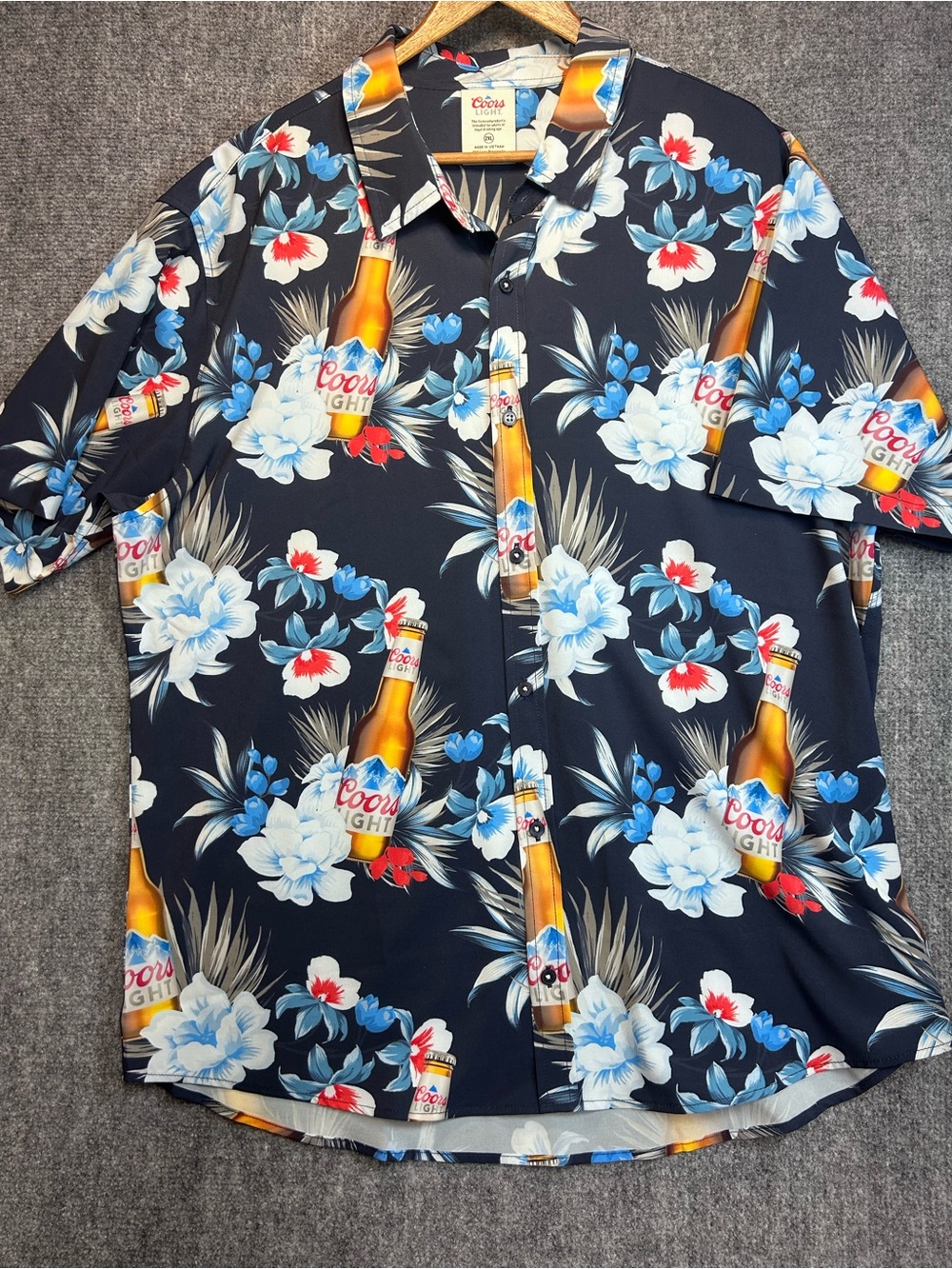 Coors Light Navy Floral Short-Sleeve Hawaiian Shirt for Men